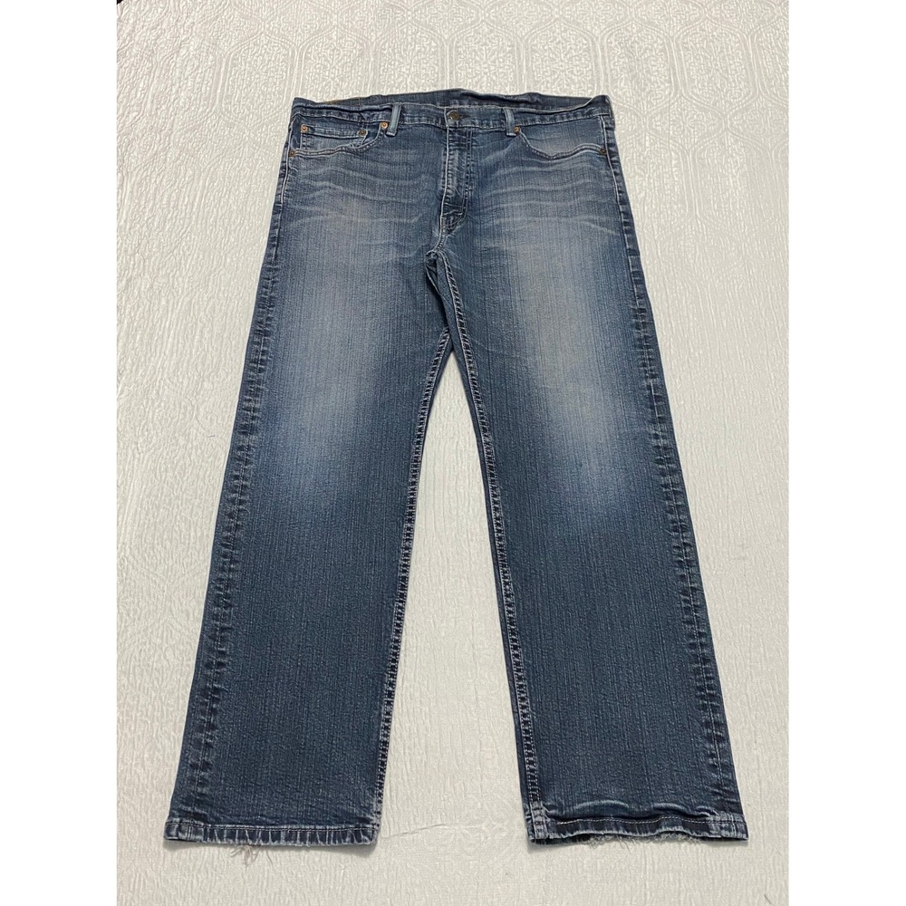 Levis 505 Mens Jeans 38×29 Blue Faded Whiskers Regular Fit‎ Straight Stretch